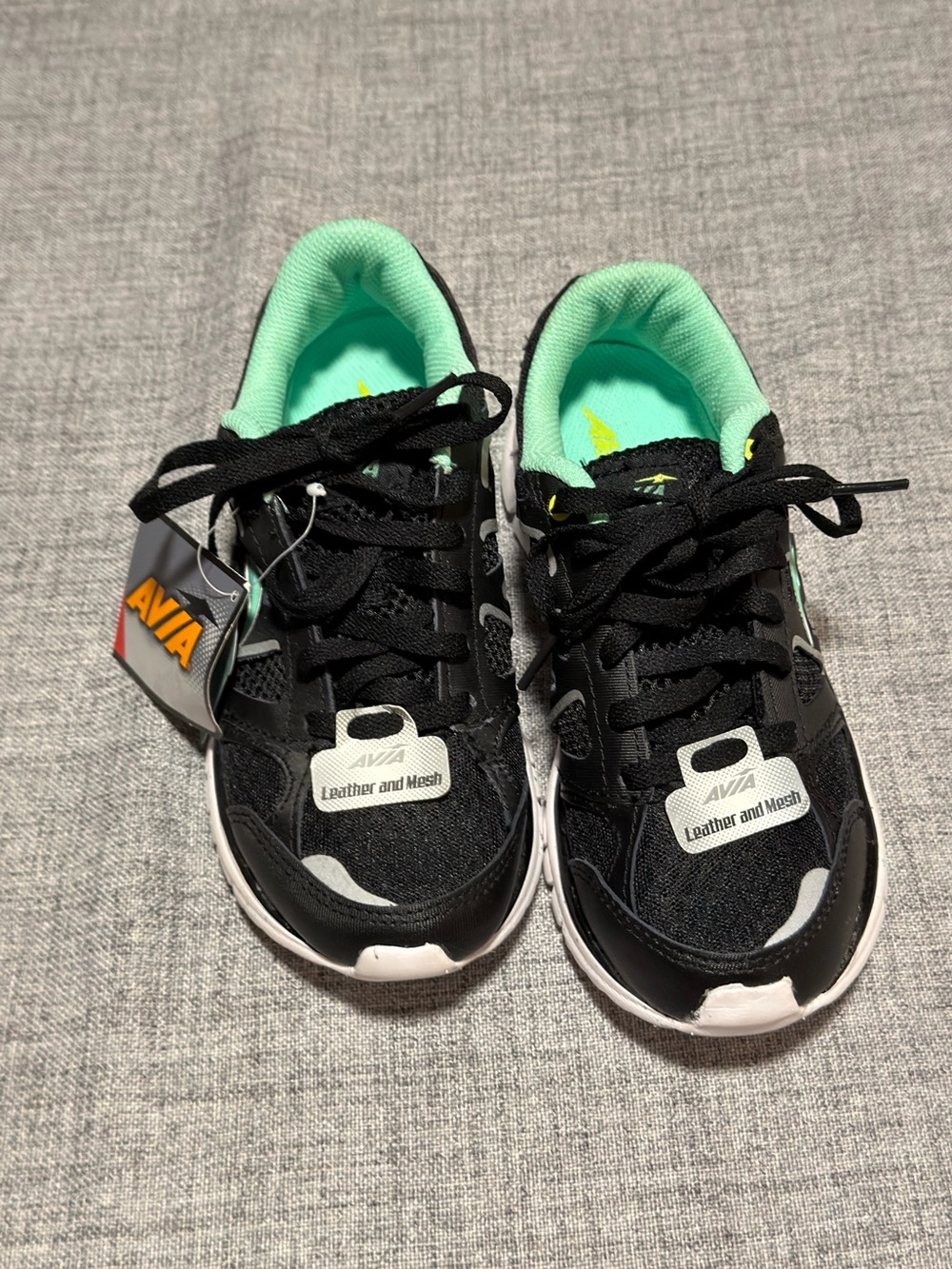 Avia Kids Black Sneakers with Mint Green Lining